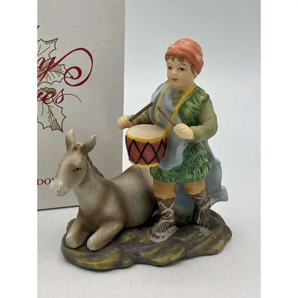 Avon Holiday Treasures Drummer Boy with Donkey Nativity Figurine 2003 NIB
